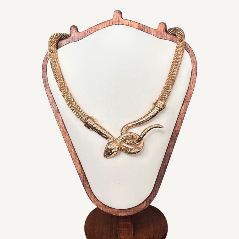 Gold Tone Snake Statement Choker Necklace